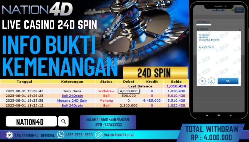NATION4D – LIVE CASINO 24D SPIN RP.4,000,000 LUNAS!!