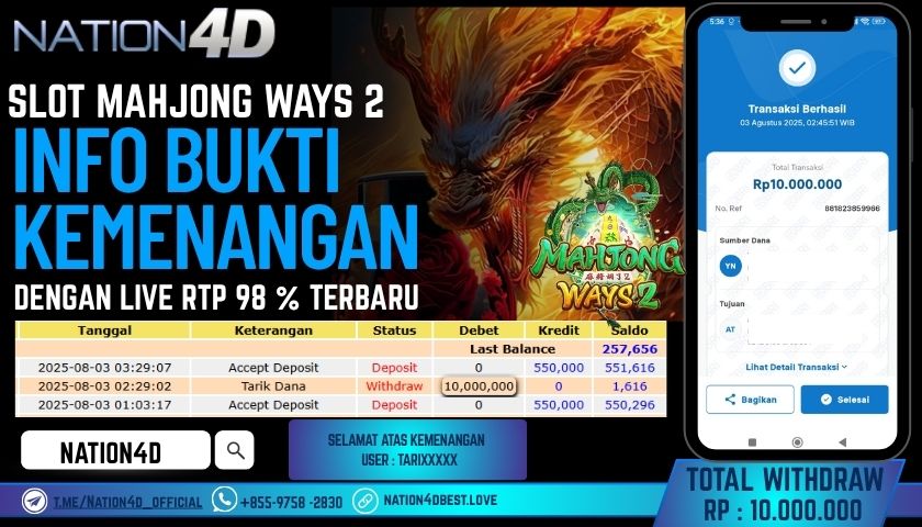 NATION4D – SLOT MAHJONG WAYS 2 RP.10,000,000 LUNAS!!