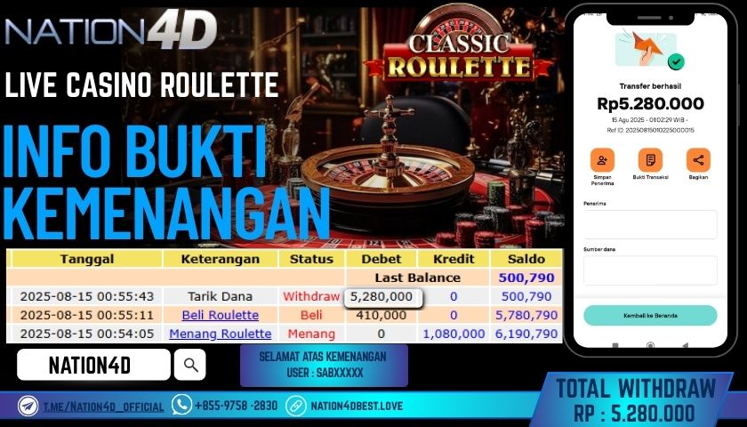 NATION4D – LIVE CASINO ROULETTE RP.5,280,000 LUNAS!!