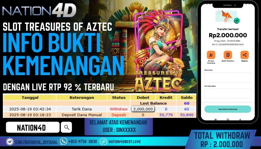 NATION4D – SLOT TREASURES OF AZTEC      RP.2,000,000 LUNAS!!