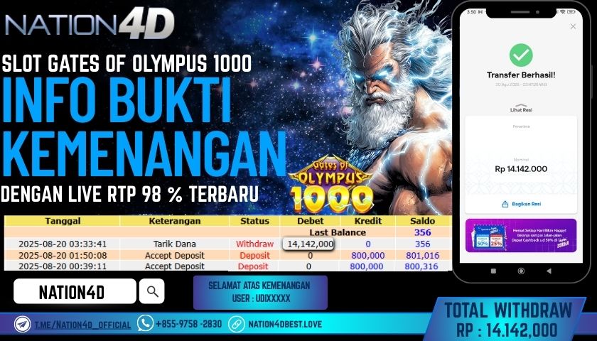 NATION4D – SLOT GATES OF OLYMPUS 1000                        RP.14,142,000 LUNAS!!
