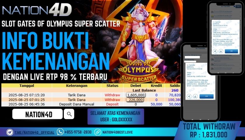 NATION4D -SLOT GATES OF OLYMPUS SUPER SCATTER RP.1,831,000 LUNAS!!