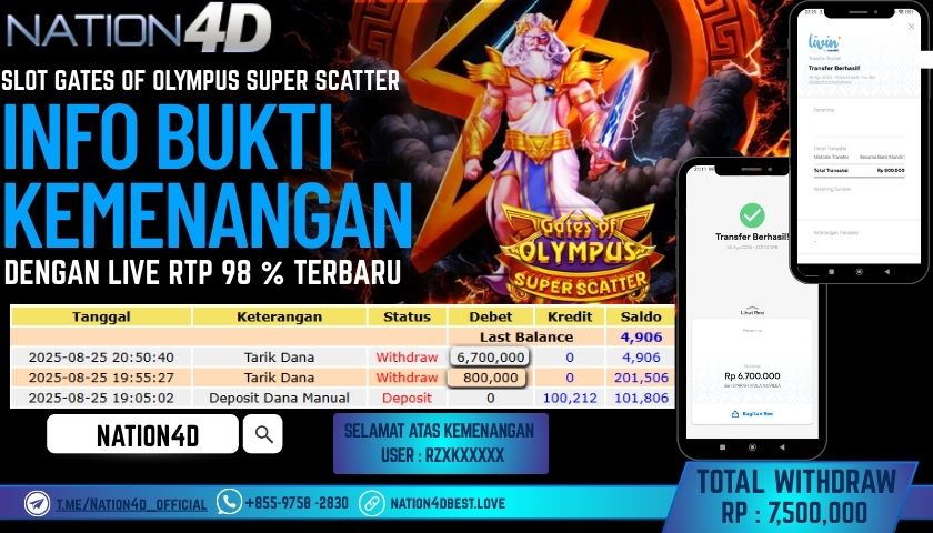 NATION4D -SLOT GATES OF OLYMPUS SUPER SCATTER        RP.7,500,000 LUNAS!!