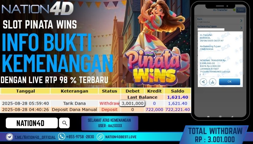 NATION4D -SLOT PINATA WINS RP.3,001,000LUNAS!!