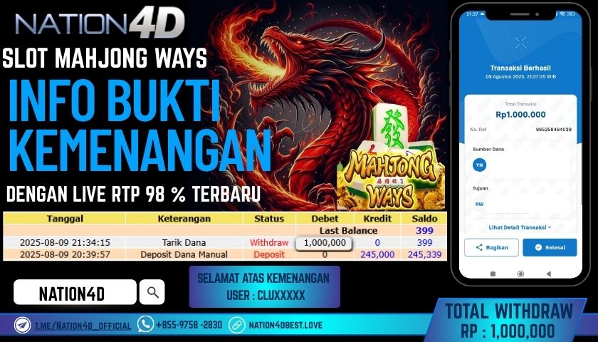 NATION4D – SLOT MAHJONG WAYS RP.1,000,000 LUNAS!!