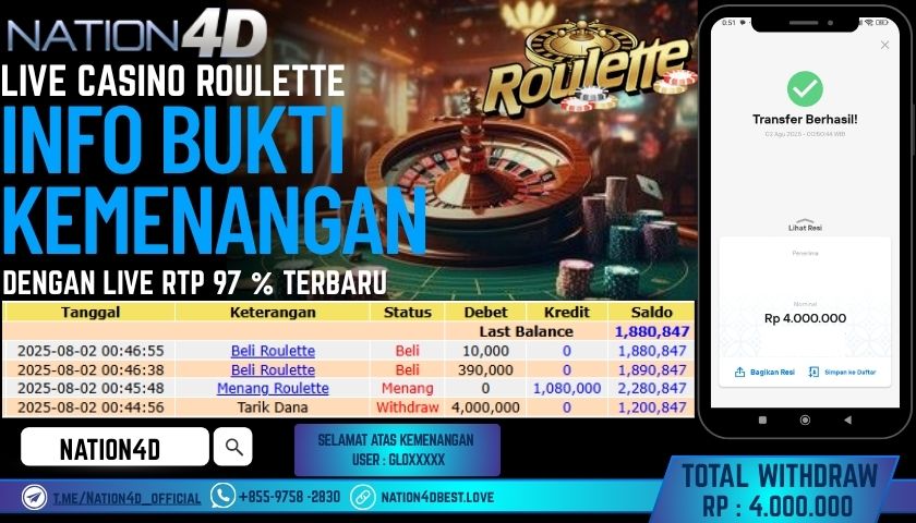 NATION4D – LIVE CASINO ROULETTE RP.4,000,000 LUNAS!!