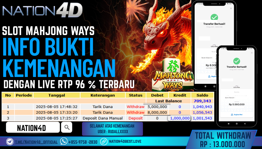 NATION4D – SLOT MAHJONG WAYS  RP.13,000,000 LUNAS!!