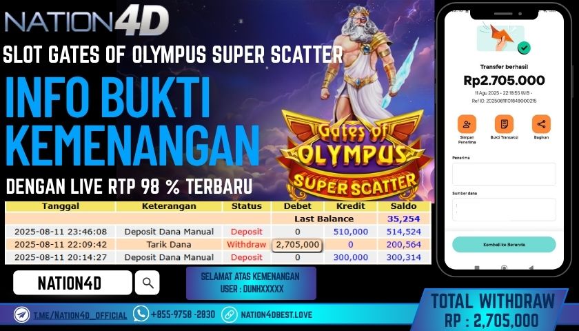 NATION4D – SLOT GATES OF OLYMPUS SUPER SCATTER RP.2,705,000 LUNAS!!