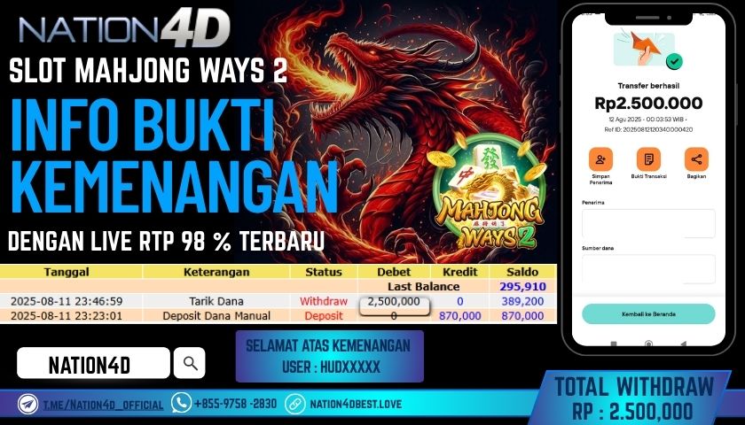 NATION4D – SLOT MAHJONG WAYS 2 RP.2,500,000 LUNAS!!