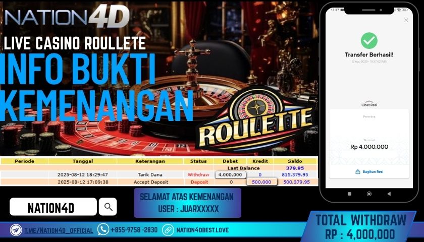 NATION4D – LIVE CASINO  ROULLETE RP.4,000,000 LUNAS!!