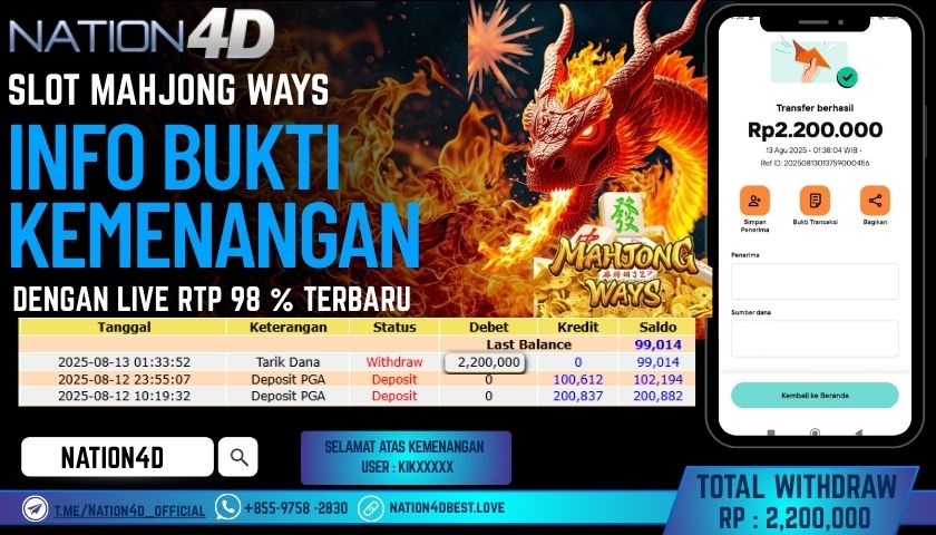 NATION4D – SLOT MAHJONG WAYS RP.2,200,000 LUNAS!!