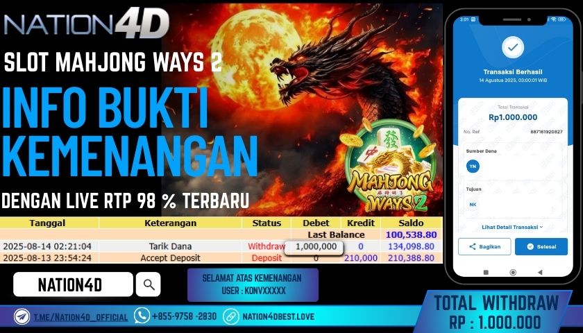 NATION4D – SLOT MAHJONG WAYS 2 RP.1,000,000 LUNAS!!