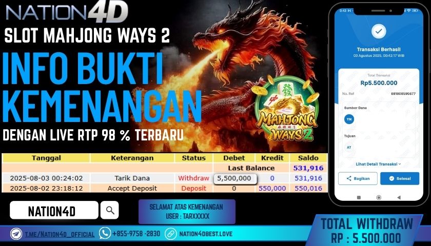 NATION4D – SLOT MAHJONG WAYS 2 RP.5,500,000 LUNAS!!