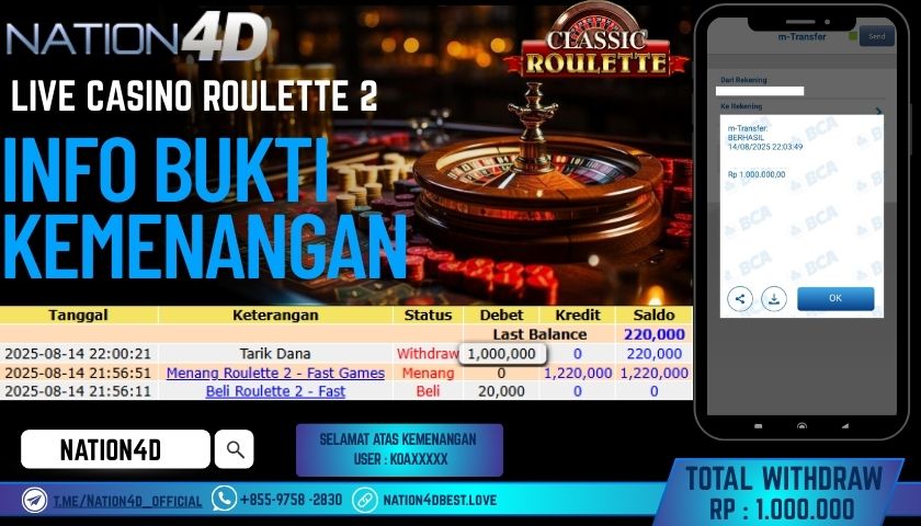 NATION4D – LIVE CASINO ROULETTE RP.1,000,000 LUNAS!!