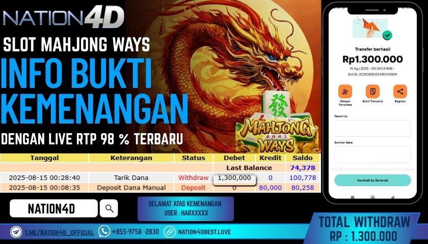 NATION4D – SLOT MAHJONG WAYS RP.1,300,000 LUNAS!!