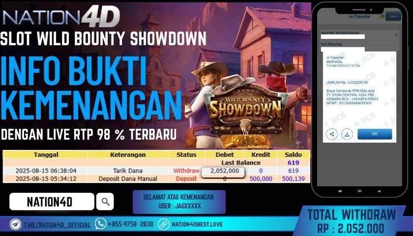 NATION4D – SLOT WILD BOUNTY SHOWDOWN RP.2,052,000 LUNAS!!
