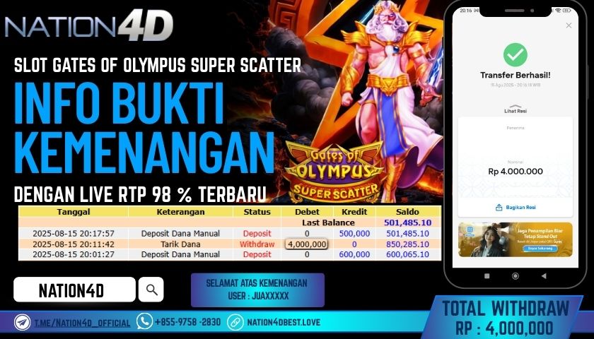NATION4D – SLOT GATES OF OLYMPUS SUPER SCATTER RP.4,000,000 LUNAS!!