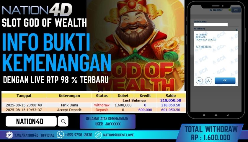 NATION4D – SLOT GOD OF WEALTH RP.1,600,000 LUNAS!!