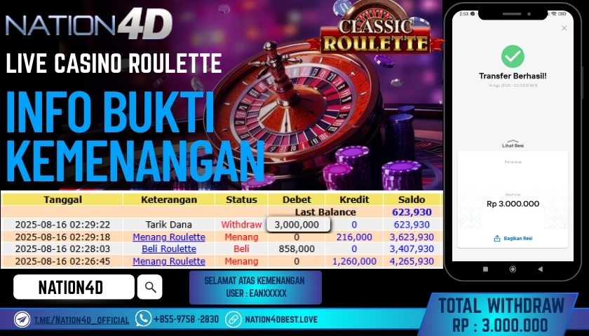 NATION4D – LIVE CASINO ROULETTE RP.3,000,000 LUNAS!!