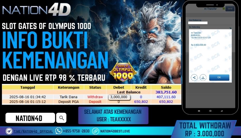 NATION4D – SLOT GATES IF OLYMPUS 1000 RP.3,000,000 LUNAS!!
