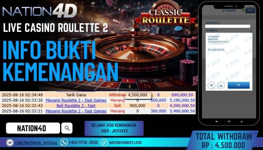 NATION4D – LIVE CASINO ROULETTE RP.4,500,000 LUNAS!!