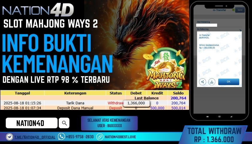 NATION4D – SLOT MAHJONG WAYS 2 RP.1,366,000 LUNAS!!