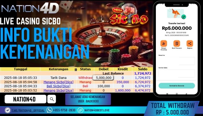NATION4D – LIVE CASINO SICBO RP.5,000,000 LUNAS!!
