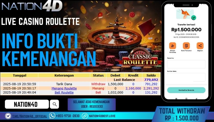 NATION4D – LIVE CASINO ROULETTE RP.1,500,000 LUNAS!!
