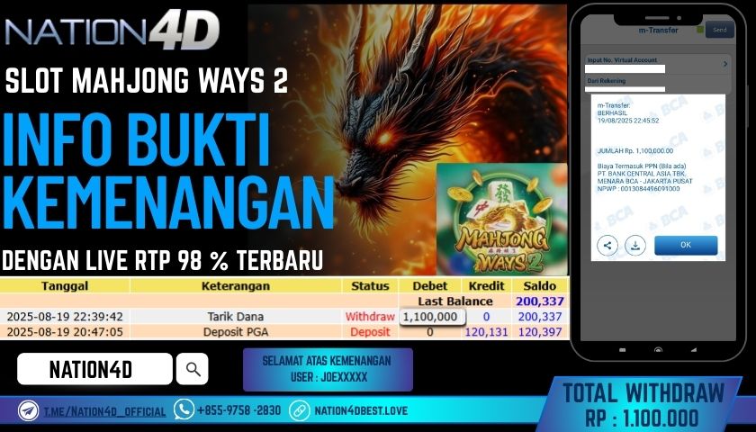 NATION4D – SLOT MAHJONG WAYS 2 RP.1,100,000 LUNAS!!