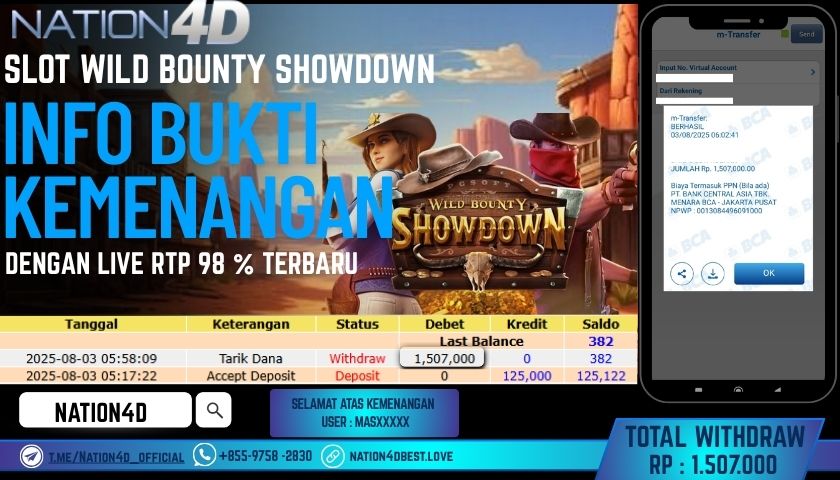 NATION4D – SLOT WILD BOOUNTY SHOWDOWN RP.1,507,000 LUNAS!!