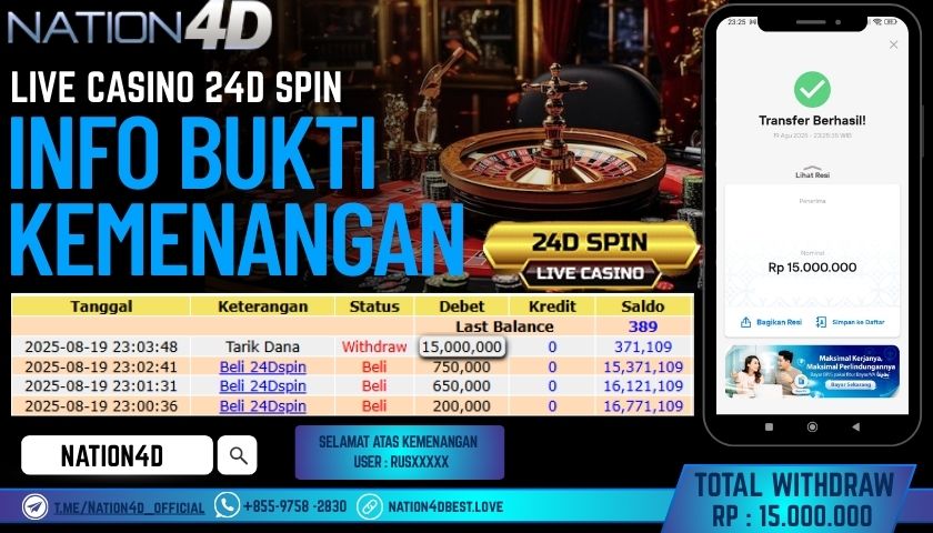 NATION4D – LIVE CASINO 24D SPIN RP.15,000,000 LUNAS!!