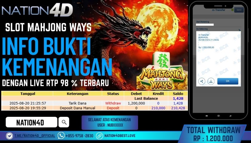 NATION4D -SLOT MAHJONG WAYS RP.1,200,000 LUNAS!!