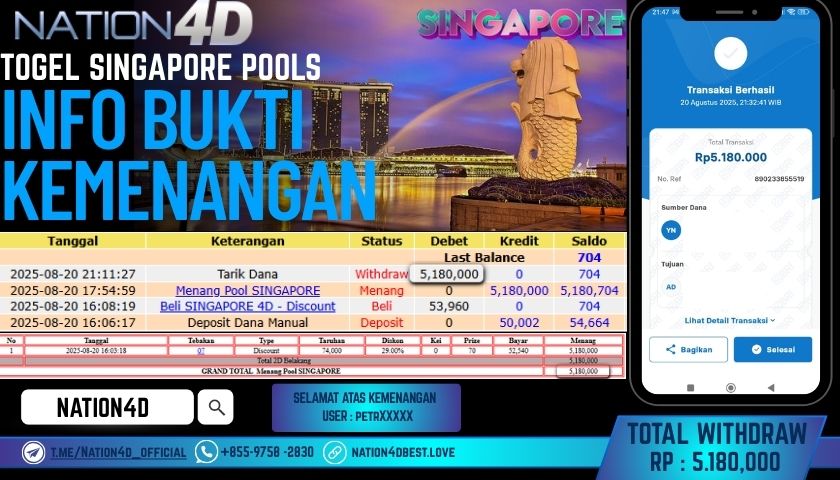 NATION4D -TOGEL SINGAPORE POOLS RP.5,180,000 LUNAS!!