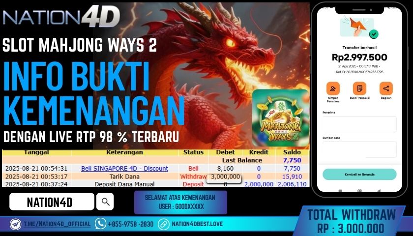 NATION4D -SLOT MAHJONG WAYS 2 RP.3,000,000 LUNAS!!