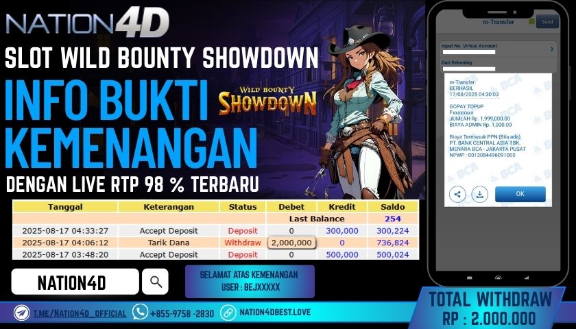 NATION4D – SLOT WILD BOUNTY SHOWDOWN RP.2,000,000 LUNAS!!