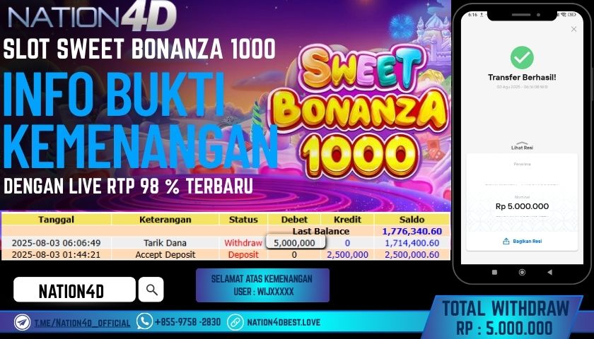 NATION4D – SLOT SWEET BONANZA 1000 RP.5,000,000 LUNAS!!