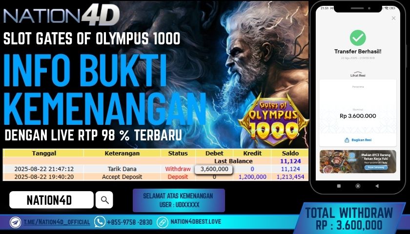 NATION4D -SLOT GATES OF OLYMPUS 1000 RP.3,600,000 LUNAS!!