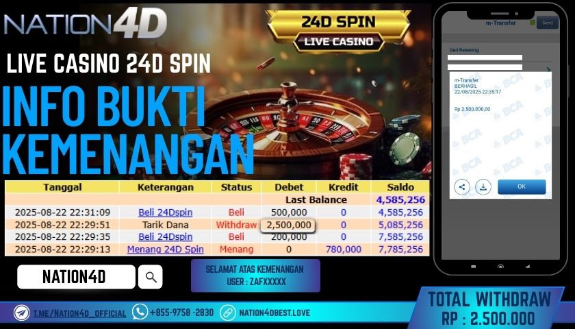 NATION4D -LIVE CASINO 24D SPIN RP.2,500,000 LUNAS!!