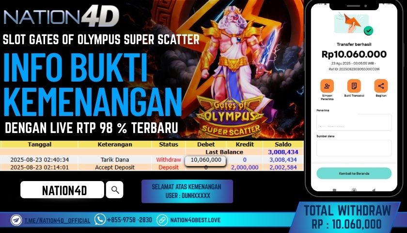 NATION4D -SLOT GATES OF OLYMPUS SUPER SCATTER RP.10,060,000 LUNAS!!