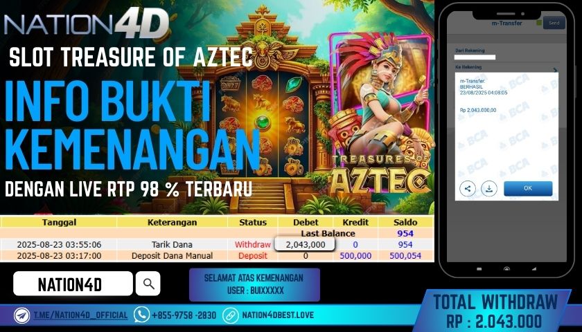 NATION4D -SLOT TREASURE OF AZTEC RP.2,043,000 LUNAS!!