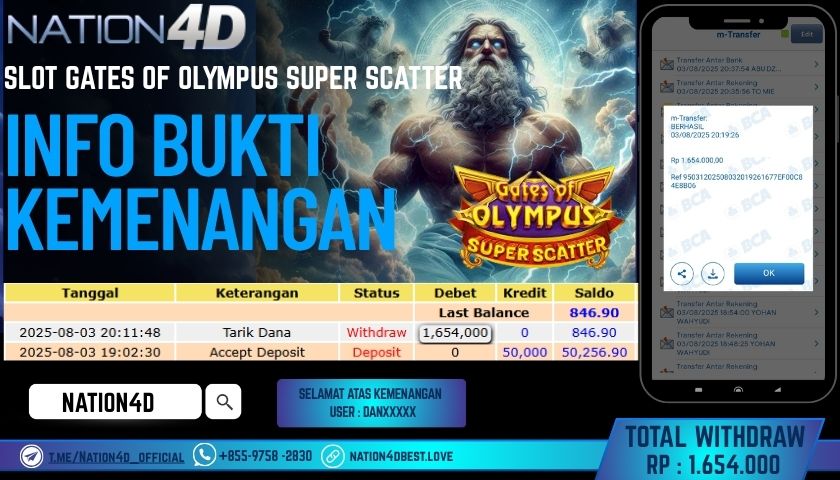 NATION4D – SLOT GATES OF OLYMPUS SUPER SCATTER RP.1,654,000 LUNAS!!