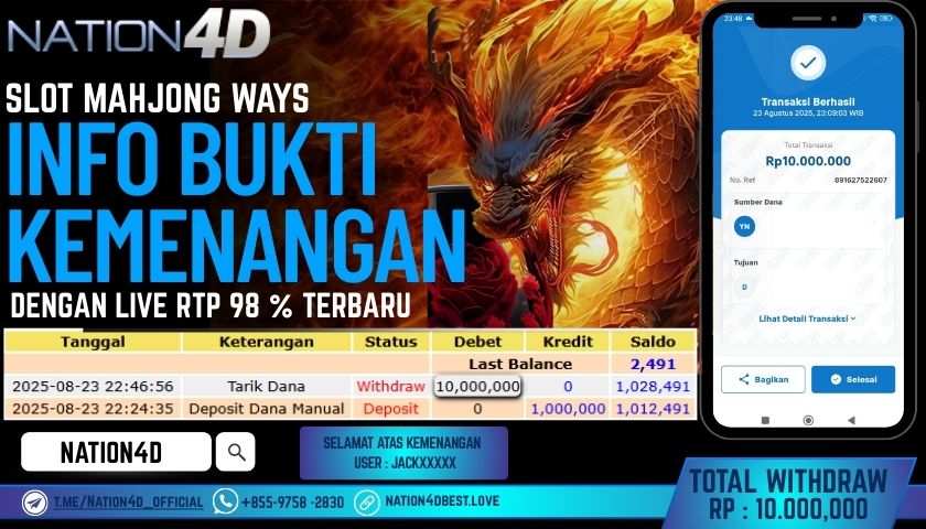 NATION4D -SLOT MAHJONG WAYS RP.10,000,000 LUNAS!!