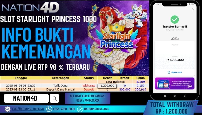 NATION4D -SLOT STARLIGHT PRINCESS 1000 RP.1,200,000 LUNAS!!