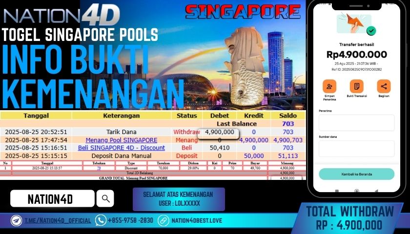 NATION4D -TOGEL SINGAPORE POOLS RP.4,900,000 LUNAS!!