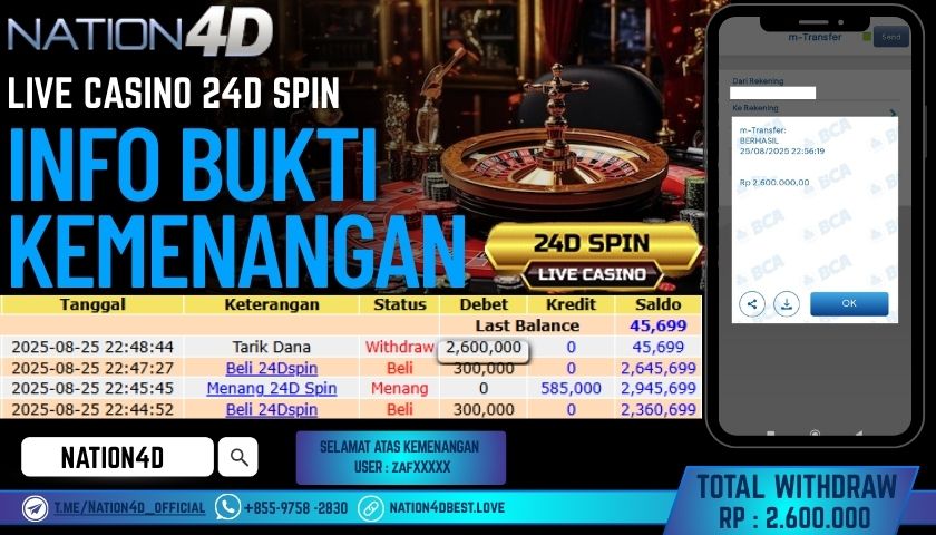 NATION4D -LIVE CASINO 24D SPIN RP.2,600,000 LUNAS!!