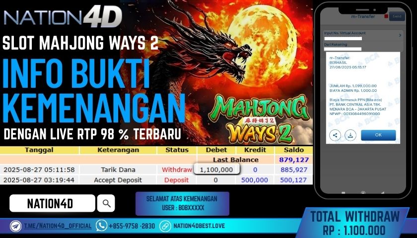 NATION4D -SLOT MAHJONG WAYS 2 RP.1,100,000 LUNAS!!