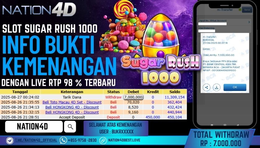 NATION4D -SLOT SUGAR RUSH 1000                  RP.7,000,000 LUNAS!!