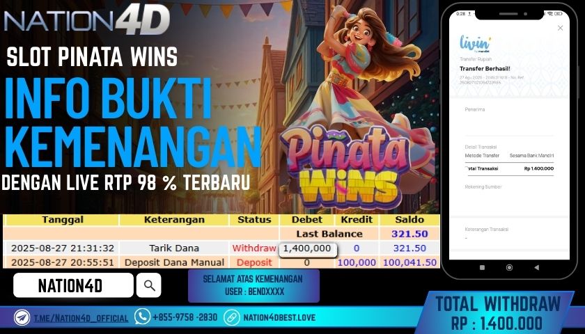 NATION4D -SLOT PINATA WINS RP.1,400,000 LUNAS!!
