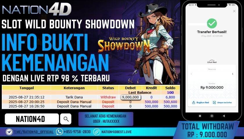 NATION4D -SLOT WILD BOUNTY SHOWDOWN RP.9,000,000 LUNAS!!