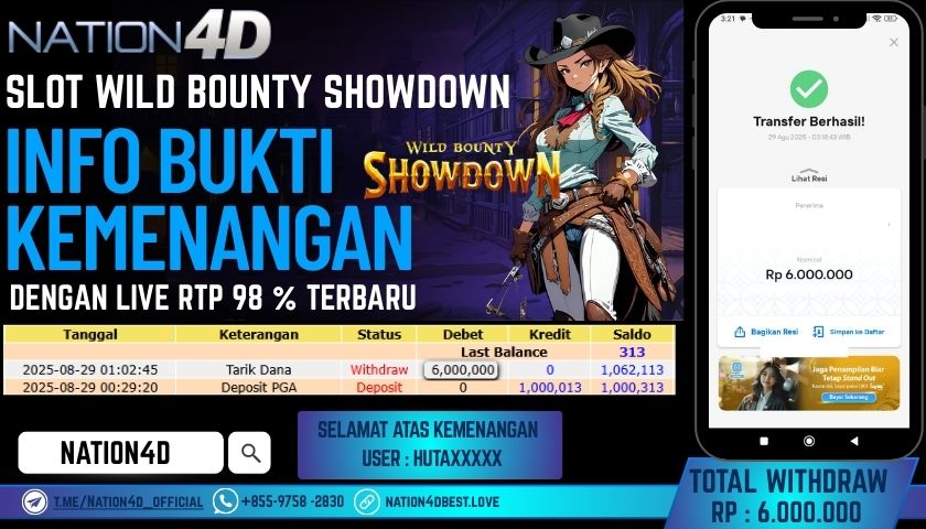 NATION4D -SLOT WILD BOUNTY SHOWDOWN RP.6,000,000 LUNAS!!